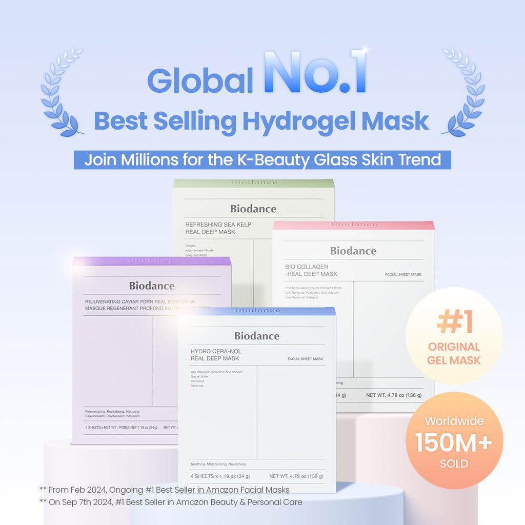 BIODANCE Bio-Collagen Real Deep Mask, Hydrating Overnight Hydrogel Face Mask, Pore Minimizing, Plumping, Elasticity Improvement, Korean Skin Care, Self Care Gifts for Women | 1.19oz(34g) x 16ea